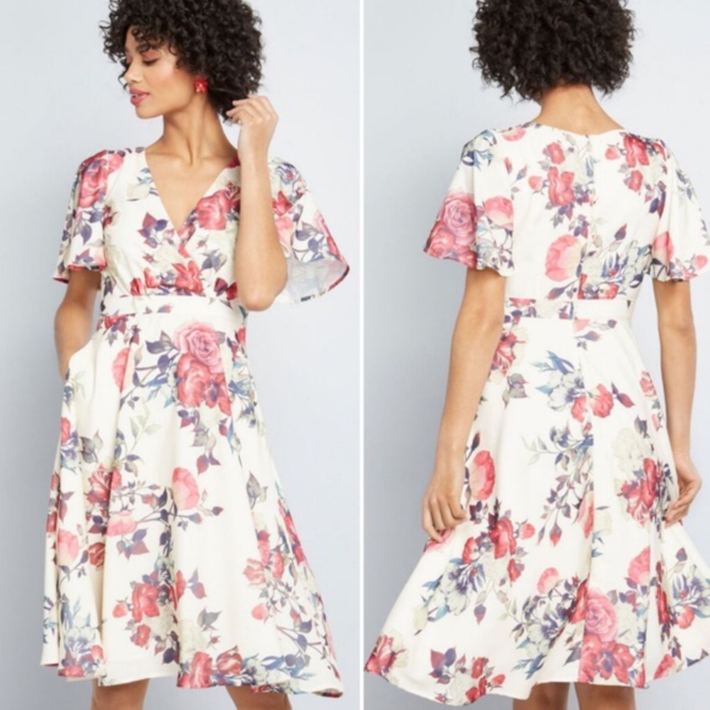 Modcloth Empowered Outlook A Line Dress Floral S